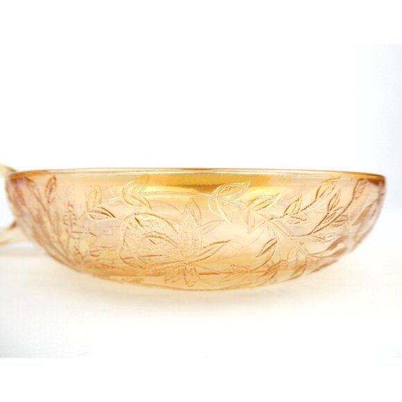 Jeanette Floragold Vintage Iridescent Amber Leaf Pattern Glass Bowl With Handle - Picture 12 of 15